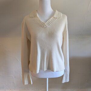vintage 90s emma james crochet collared sweater top in white/cream (large)